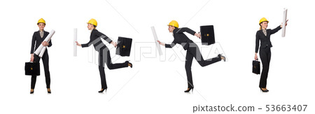 Woman engineer with draft papers Woman engineer with draft papers 53663407