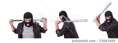 Male hooligan with bat on white Male hooligan with bat on white 53663489
