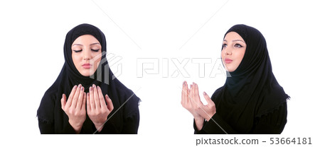 Muslim young woman wearing hijab on white 53664181