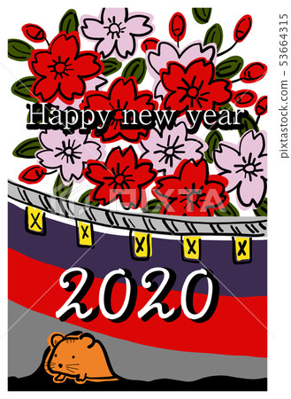 New Year's card _ _ flower card series postcard template vertical 53664315