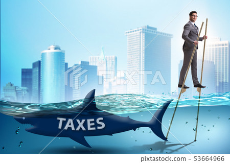 Businessman avoiding paying high taxes 53664966