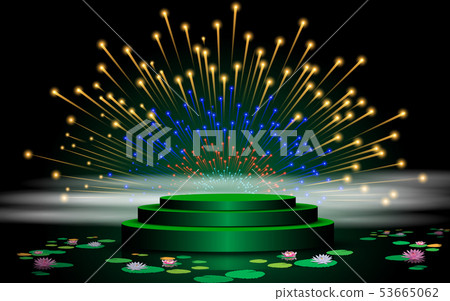 green stand with firework on the swamp 53665062