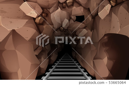 landscape of railroad tracks in the rock tunnel 53665064