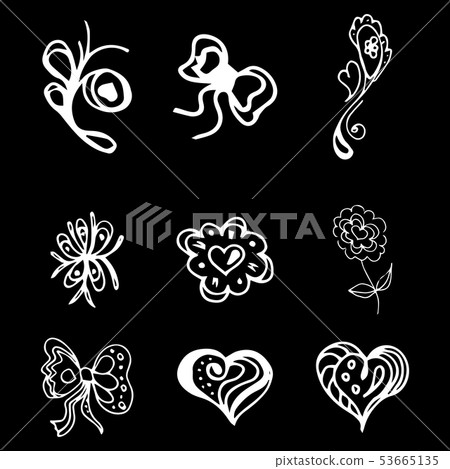 Flowers and hearts hand drawn doodle collection 53665135