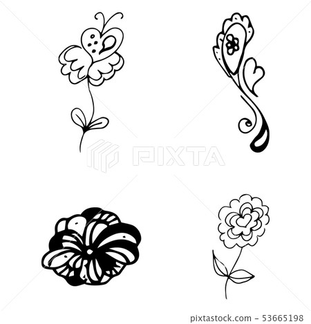 Flowers and hearts hand drawn doodle collection - Stock Illustration ...
