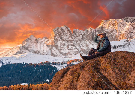 Mountaineer look at big mountains Mountaineer look at big mountains 53665857