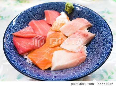 Fresh raw seafood mixed rice bowl sashimi with Fresh raw seafood mixed rice bowl sashimi with 53667056