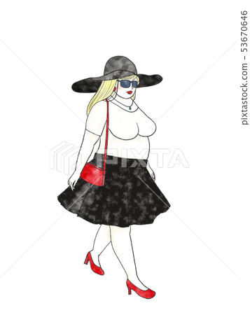 胖乎乎的時尚女人水彩 53670646