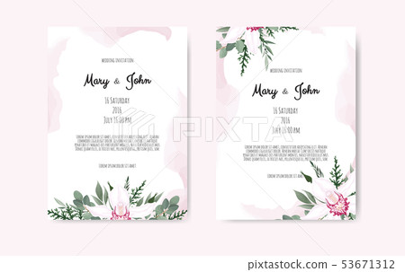 Botanical wedding invitation card template design, 53671312
