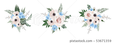 floral bouquet design anemone, Eucalyptus branch . floral bouquet design anemone, Eucalyptus branch . 53671359