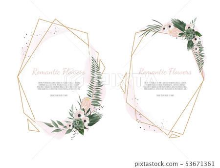 Card with leaves and geometrical frame. Floral Card with leaves and geometrical frame. Floral 53671361