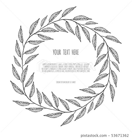 wreath with simple branches and leaves. Decorative wreath with simple branches and leaves. Decorative 53671362