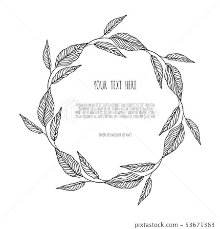 wreath with simple branches and leaves. Decorative wreath with simple branches and leaves. Decorative 53671363