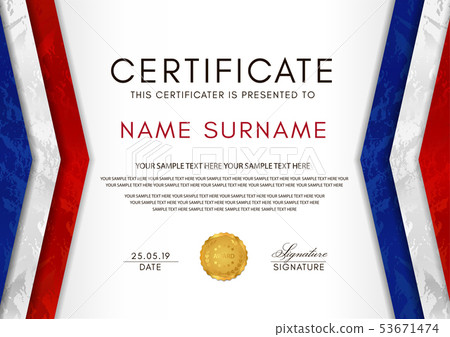 Certificate template with France flag (blue, white 53671474