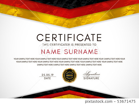 Certificate template with German flag (black, red) 53671475