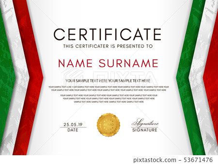Certificate template with Italian flag (black, red 53671476