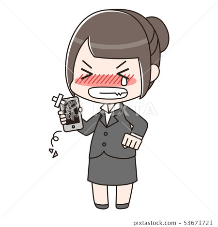 一個穿著西裝的女人，智能手機壞了，後悔 53671721