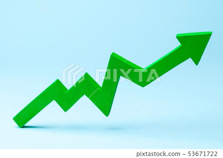 Chart with green up arrow on blue background. Growth in business. Chart with green up arrow on blue background. Growth in business. 53671722