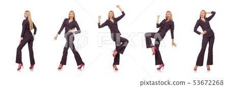Pretty girl in purple retro suit isolated on white Pretty girl in purple retro suit isolated on white 53672268