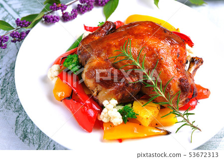 Fresh roast chicken - delicious 53672313