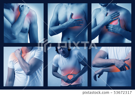 Collage of man suffering from acute pain Collage of man suffering from acute pain 53672317
