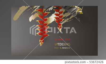 Tropical black and gold leaves on dark background 53672426
