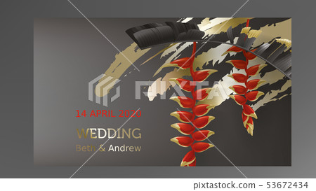 Tropical black and gold leaves on dark background 53672434