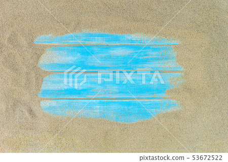 Top view of Beach sand with blue wooden 53672522