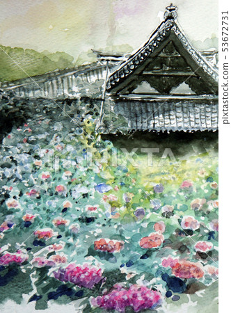 繡球花手寫的素描禪寺 53672731