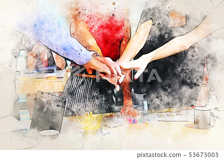 colorful shape on handshake teamwork watercolor. 53673003