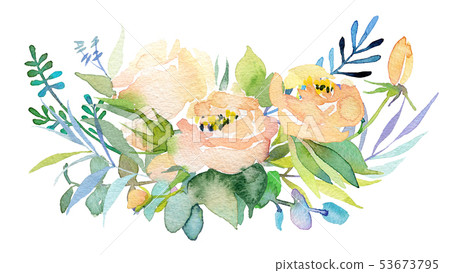 Vintage hand drawn flowers. Floral watercolor illustration. Greeting card for Mother's Day, wedding Vintage hand drawn flowers. Floral watercolor illustration. Greeting card for Mother's Day, wedding 53673795