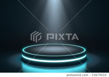 Hexagon Pedestal for display, Platform for design, Blank product stand with light glow. Hexagon Pedestal for display, Platform for design, Blank product stand with light glow. 53674010