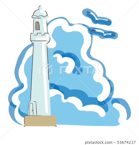 Towering incoming road clouds and gull lighthouse illustration 53674217