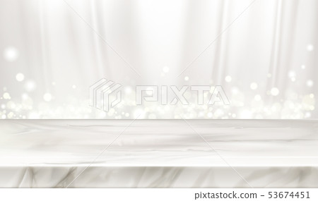 Marble stage or table with white silk background Marble stage or table with white silk background 53674451