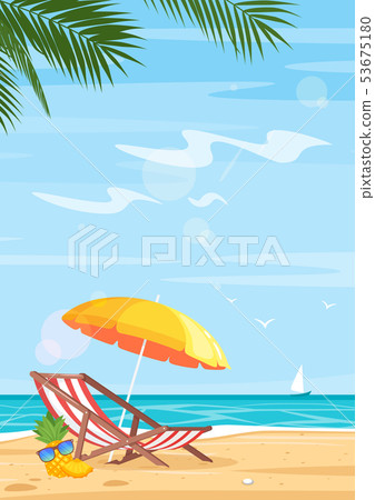 Tropical beach and sea flat vector illustration - Stock Illustration ...