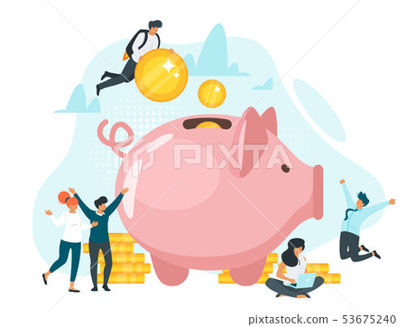 Coins in piggy bank flat vector illustration 53675240