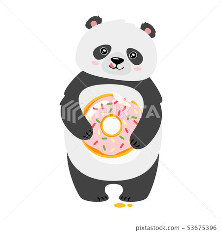 Cute panda eating donut flat vector illustration 53675396