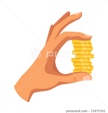 Hand holding coins stack flat vector illustration - Stock Illustration ...