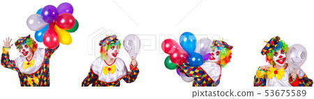 Funny male clown isolated on white Funny male clown isolated on white 53675589