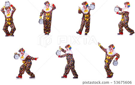 Funny male clown with alarm-clock  53675606