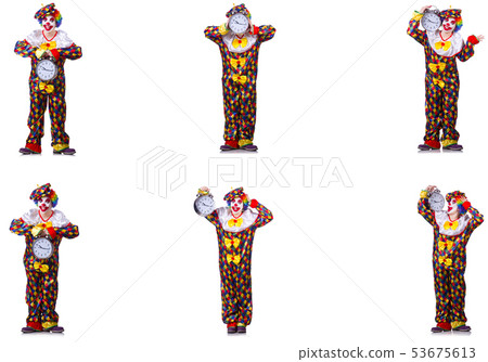 Funny male clown with alarm-clock  53675613