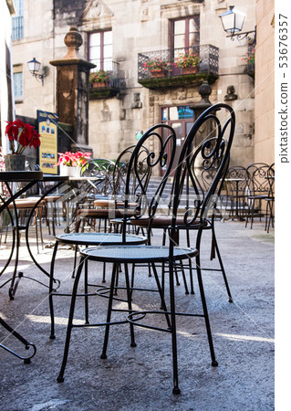 Street cafe with metal chairs,Barcelona 53676357