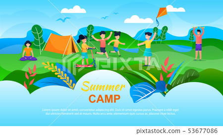 Summer Camp for Children Advertising Flat Banner Summer Camp for Children Advertising Flat Banner 53677086