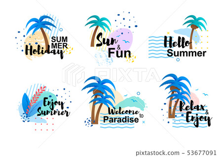 Hand Drawn Cartoon Summer Cards and Banners Set Hand Drawn Cartoon Summer Cards and Banners Set 53677091