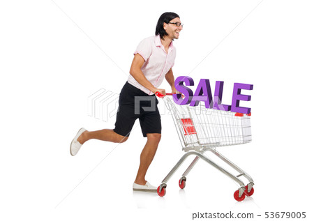 Man in sale and discount shopping concept 53679005