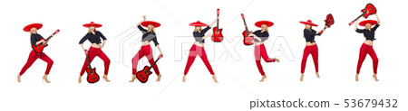 Mexican woman guitarist isolated on white 53679432