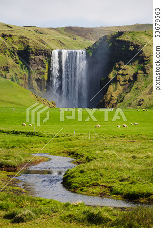 View of Skogafoss waterfall, Iceland View of Skogafoss waterfall, Iceland 53679563