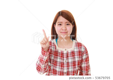 A smiling woman to point A smiling woman to point 53679705