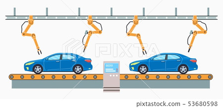 Car production line. Auto assembly conveyor. Car production line. Auto assembly conveyor. 53680598