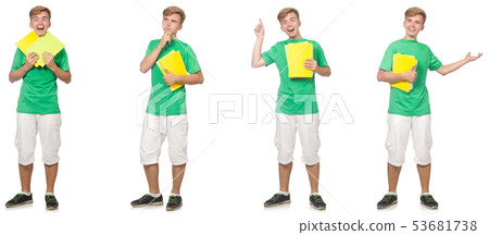 Young student with notes isolated on white Young student with notes isolated on white 53681738